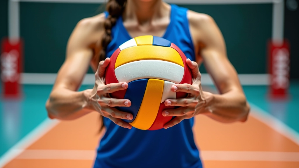 عن قرب لأيدي لاعب يمسك الكرة بشكل صحيح في موضع التمرير العلوي